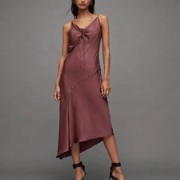 bodycon midi sweater dress Satin Cowl Neck Slip Midi Burgundy Red Dress